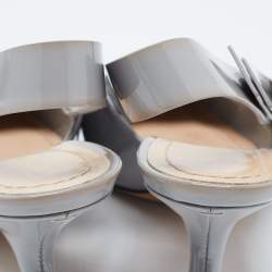 Pre Owned Dior Grey Patent Leather Bow Slingback Pumps Size 36