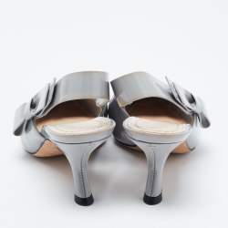 Pre Owned Dior Grey Patent Leather Bow Slingback Pumps Size 36