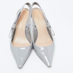 Pre Owned Dior Grey Patent Leather Bow Slingback Pumps Size 36