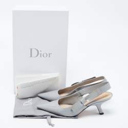 Pre Owned Dior Grey Patent Leather Bow Slingback Pumps Size 36