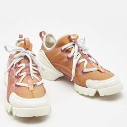 Dior Brown/White Fabric and PVC D-Connect Lace Up Sneakers Size 39