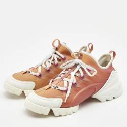 Dior Brown/White Fabric and PVC D-Connect Lace Up Sneakers Size 39