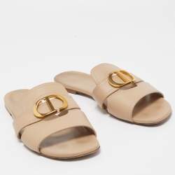 Dior Beige Leather Montaigne Flat Slides Size 41