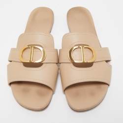 Dior Beige Leather Montaigne Flat Slides Size 41