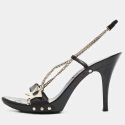 Pre Owned Dior Black Leather Star Chain Slingback Sandals Size 40.5