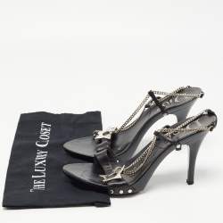 Pre Owned Dior Black Leather Star Chain Slingback Sandals Size 40.5