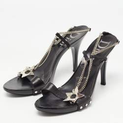Pre Owned Dior Black Leather Star Chain Slingback Sandals Size 40.5