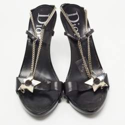 Pre Owned Dior Black Leather Star Chain Slingback Sandals Size 40.5