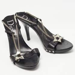 Pre Owned Dior Black Leather Star Chain Slingback Sandals Size 40.5