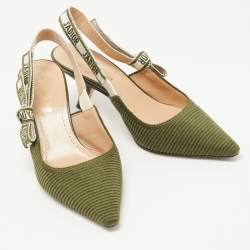 Pre Owned Dior Green Canvas J'adior Slingback Pumps Size 36.5