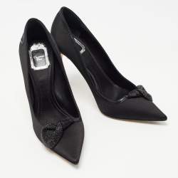 Pre Owned Dior Black Satin Embellished Pumps Size 38