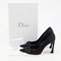 Pre Owned Dior Black Satin Embellished Pumps Size 38