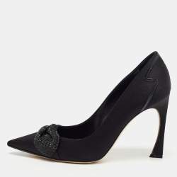 Pre Owned Dior Black Satin Embellished Pumps Size 38