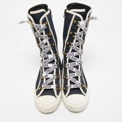 Pre Owned Dior Navy Blue Canvas Dior Walk'n'dior High Top Sneakers Size 38.5