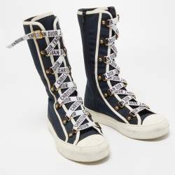 Pre Owned Dior Navy Blue Canvas Dior Walk'n'dior High Top Sneakers Size 38.5