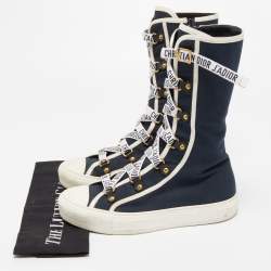 Pre Owned Dior Navy Blue Canvas Dior Walk'n'dior High Top Sneakers Size 38.5