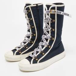 Pre Owned Dior Navy Blue Canvas Dior Walk'n'dior High Top Sneakers Size 38.5