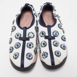 Pre Owned Dior White/Navy Blue Crystal Embellished Mesh Fusion Sneakers Size 38