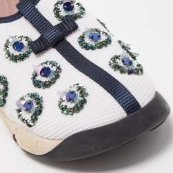 Pre Owned Dior White/Navy Blue Crystal Embellished Mesh Fusion Sneakers Size 38