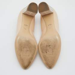 Dior Beige Patent Leather Stud Embellished Block Heel Pumps Size 38.5