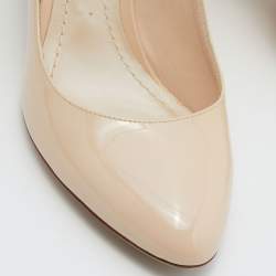 Dior Beige Patent Leather Stud Embellished Block Heel Pumps Size 38.5
