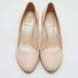 Dior Beige Patent Leather Stud Embellished Block Heel Pumps Size 38.5