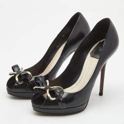 Dior Black Leather Bow Detail Peep Toe Platform Pumps Size 37