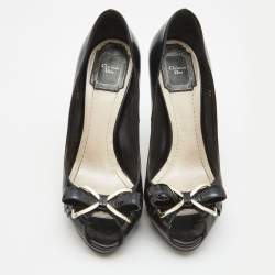 Dior Black Leather Bow Detail Peep Toe Platform Pumps Size 37