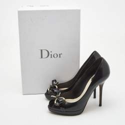 Dior Black Leather Bow Detail Peep Toe Platform Pumps Size 37