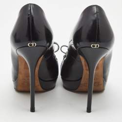 Dior Black Leather Bow Detail Peep Toe Platform Pumps Size 37
