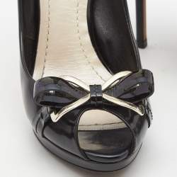 Dior Black Leather Bow Detail Peep Toe Platform Pumps Size 37