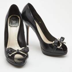 Dior Black Leather Bow Detail Peep Toe Platform Pumps Size 37