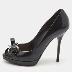 Dior Black Leather Bow Detail Peep Toe Platform Pumps Size 37