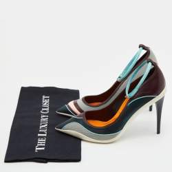 Pre Owned Dior Multicolor Knit Fabric, Leather and Satin Pointed Toe Ankle Strap Pumps Size 39