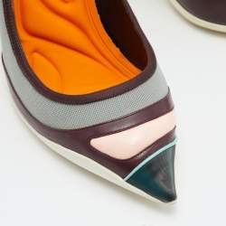 Pre Owned Dior Multicolor Knit Fabric, Leather and Satin Pointed Toe Ankle Strap Pumps Size 39