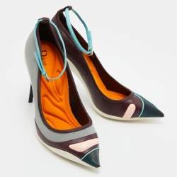 Pre Owned Dior Multicolor Knit Fabric, Leather and Satin Pointed Toe Ankle Strap Pumps Size 39