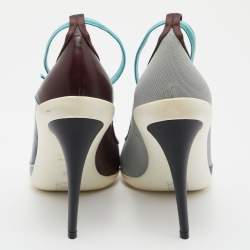 Pre Owned Dior Multicolor Knit Fabric, Leather and Satin Pointed Toe Ankle Strap Pumps Size 39