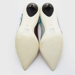 Pre Owned Dior Multicolor Knit Fabric, Leather and Satin Pointed Toe Ankle Strap Pumps Size 39
