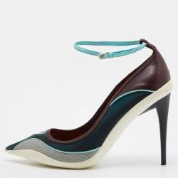 Pre Owned Dior Multicolor Knit Fabric, Leather and Satin Pointed Toe Ankle Strap Pumps Size 39