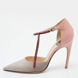 Pre Owned Dior Tri Color Lizard Embossed Leather Crystal Embellished T-Bar Pointed Toe Pumps Size 39