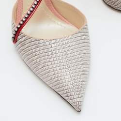 Pre Owned Dior Tri Color Lizard Embossed Leather Crystal Embellished T-Bar Pointed Toe Pumps Size 39