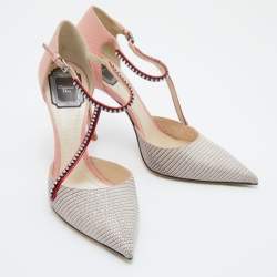 Pre Owned Dior Tri Color Lizard Embossed Leather Crystal Embellished T-Bar Pointed Toe Pumps Size 39
