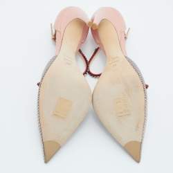 Pre Owned Dior Tri Color Lizard Embossed Leather Crystal Embellished T-Bar Pointed Toe Pumps Size 39