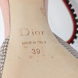 Pre Owned Dior Tri Color Lizard Embossed Leather Crystal Embellished T-Bar Pointed Toe Pumps Size 39