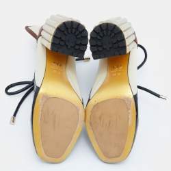 Pre Owned Dior Tricolor Patent Leather and Canvas Lace Up Block Heel Pumps Size 38