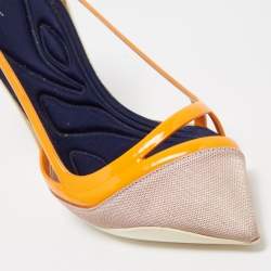 Dior Orange/Pink Patent Leather and Fabric Curved Heel Pumps Size 40.5 