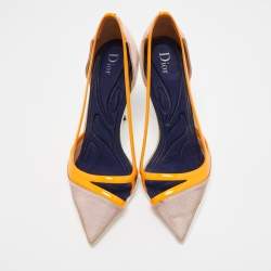 Dior Orange/Pink Patent Leather and Fabric Curved Heel Pumps Size 40.5 