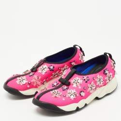 Pre Owned Dior Pink Crystal Embellished Mesh Fusion Sneakers Size 37