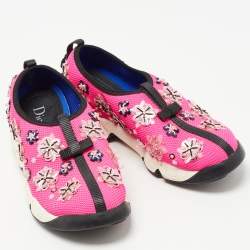 Pre Owned Dior Pink Crystal Embellished Mesh Fusion Sneakers Size 37