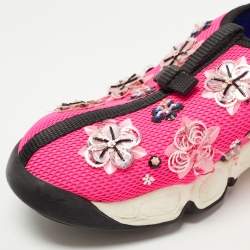 Pre Owned Dior Pink Crystal Embellished Mesh Fusion Sneakers Size 37